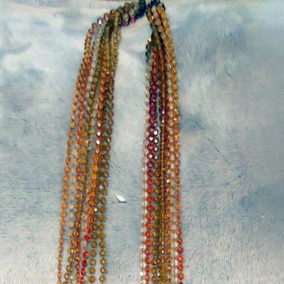 Vintage Long 8 Multi-Strand Amber Beaded Statement Necklace w/ Clasp abt 48" EUC - Picture 8 of 16
